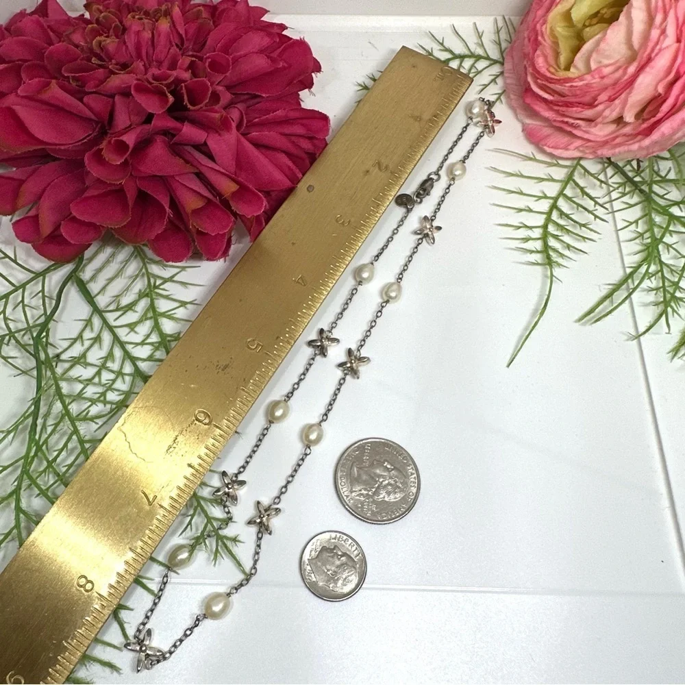 Vintage⚜️Sterling Silver & Pearl Charm Chain Necklace